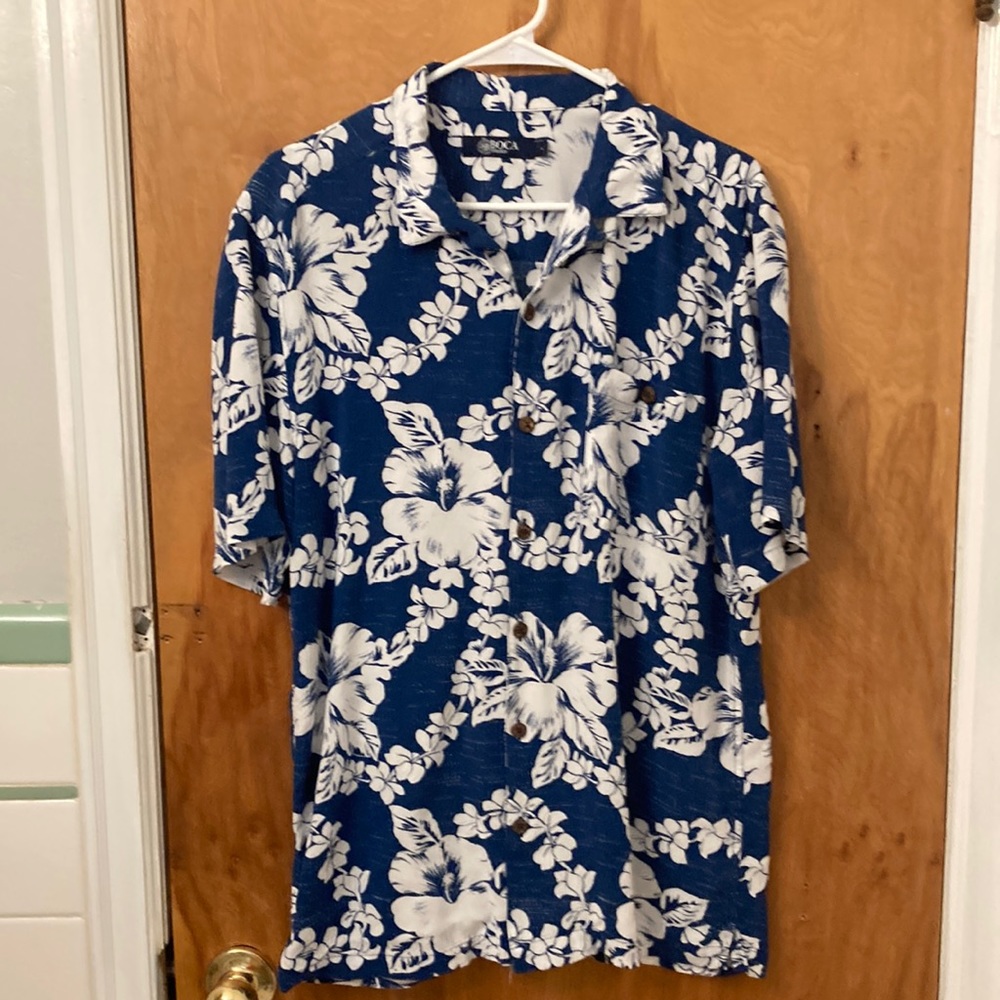 Blue and White Boca Classics Hawaiian Themed Shirt